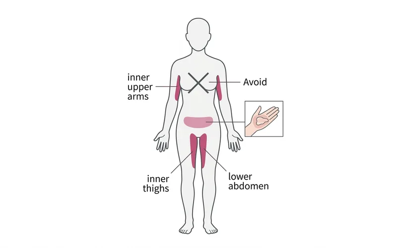 Gel application areas: inner upper arms, inner thighs, abdomen. Avoid breast area.