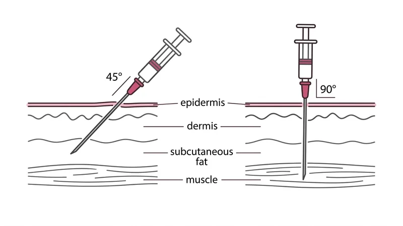 Cross-section comparison of subcutaneous (45°) vs intramuscular (90°) injection techniques