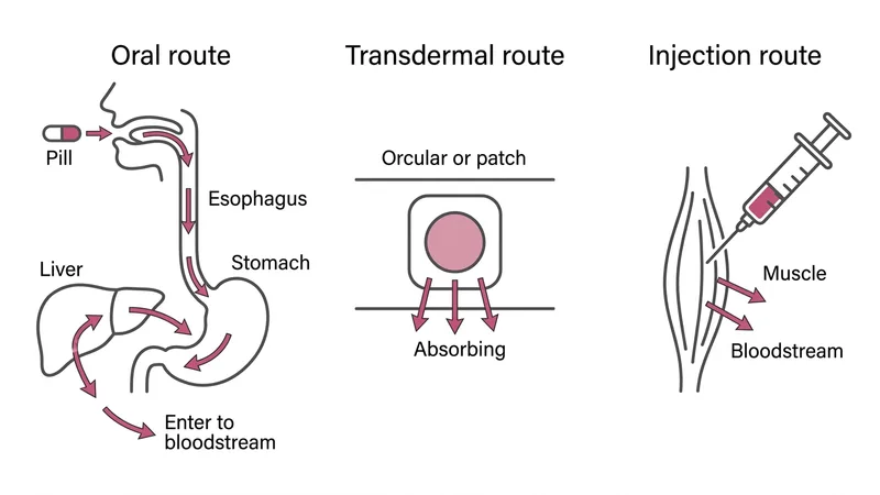 Comparison of three estradiol administration routes: oral via liver, transdermal direct absorption, injection to bloodstream